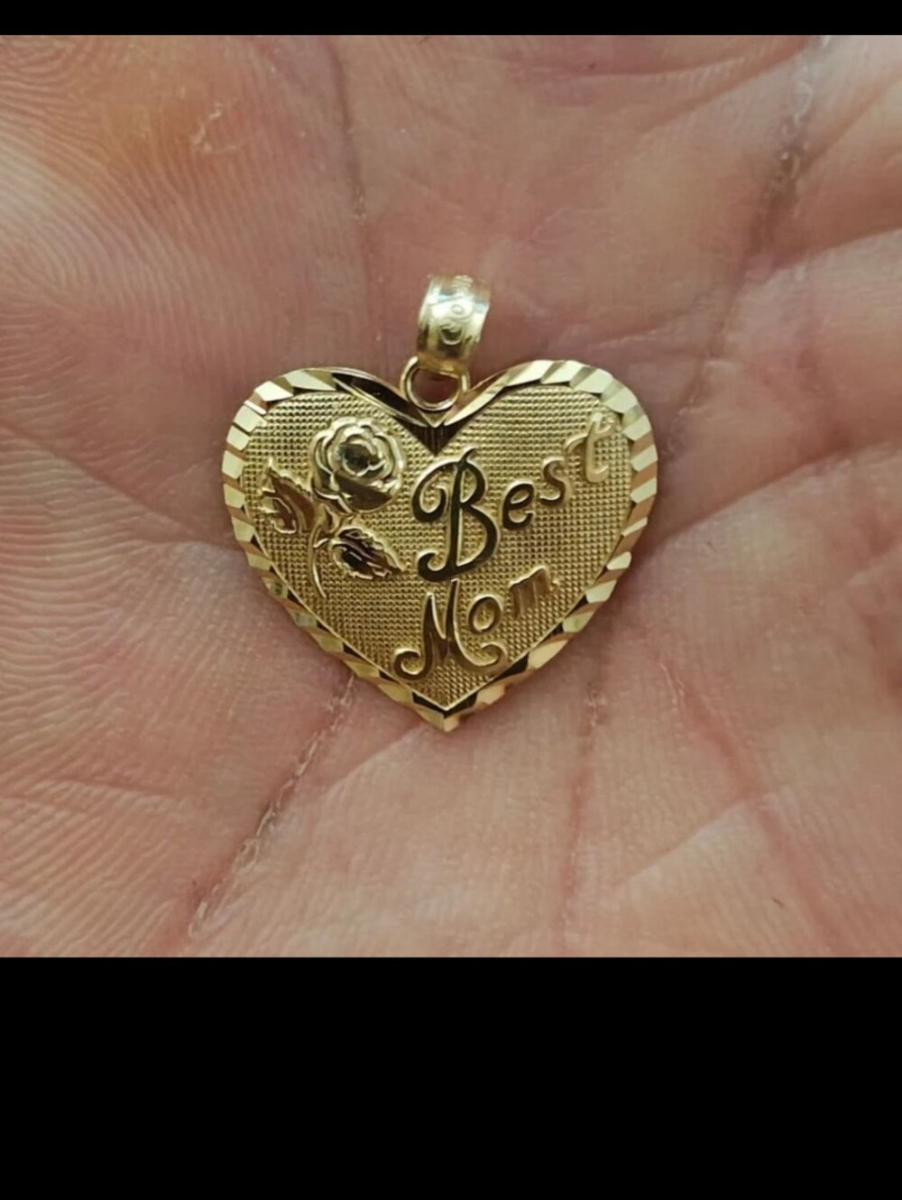 1990s 14k Solid Yellow Gold Best Mom Heart Pendant Charm
